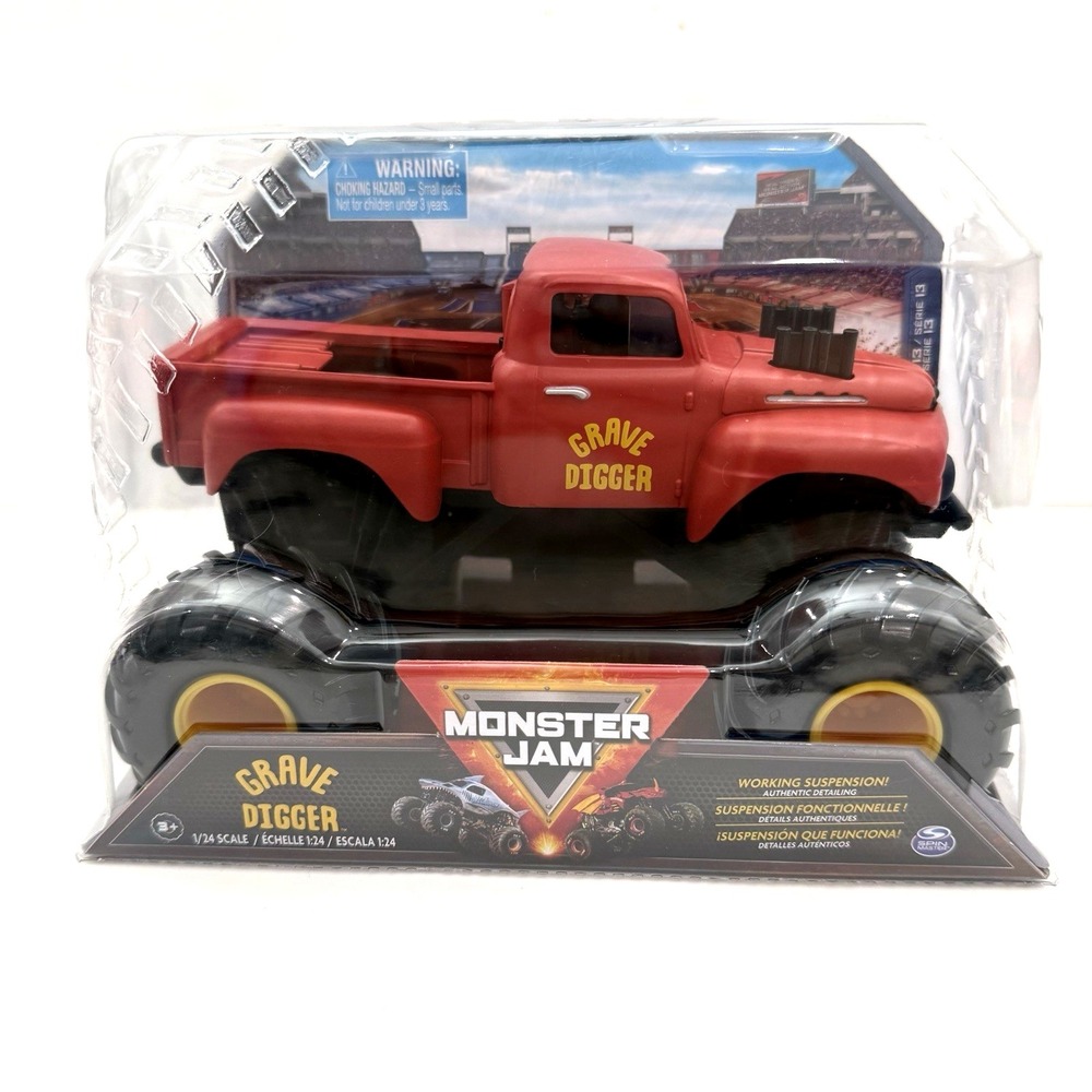 New Monster Jam Grave Digger Truck 1:24 Spin Master Red Mud Bogger True Metal